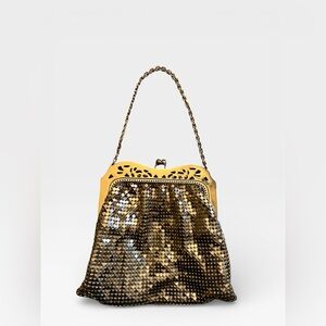 Vintage Whiting & Davis Gold Mesh Evening Bag  1930s/40s USA Lined